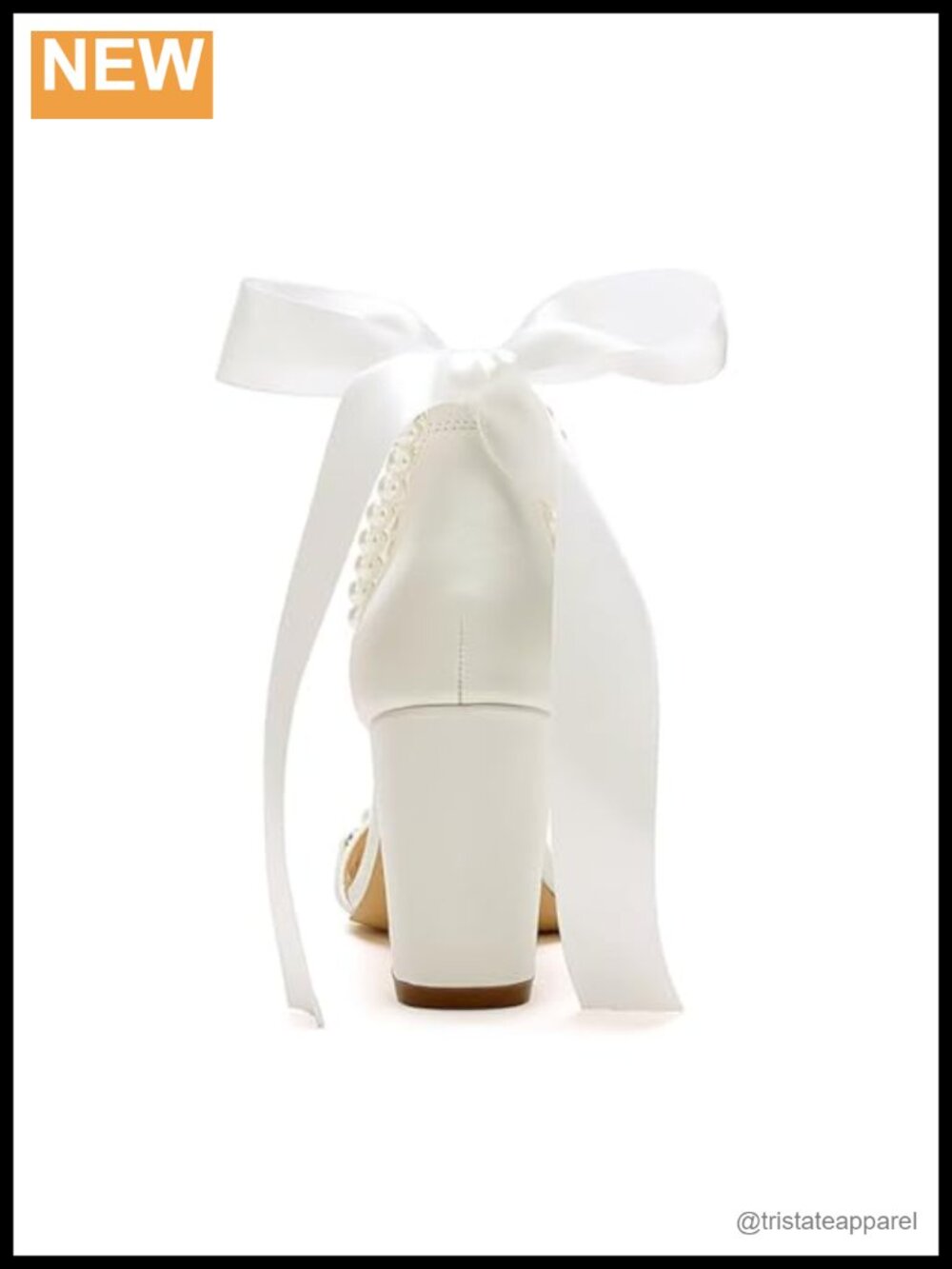 Pearl Block Heel Wedding Sandals Satin Open Toe Bridal Shoes - Picture 5 of 6